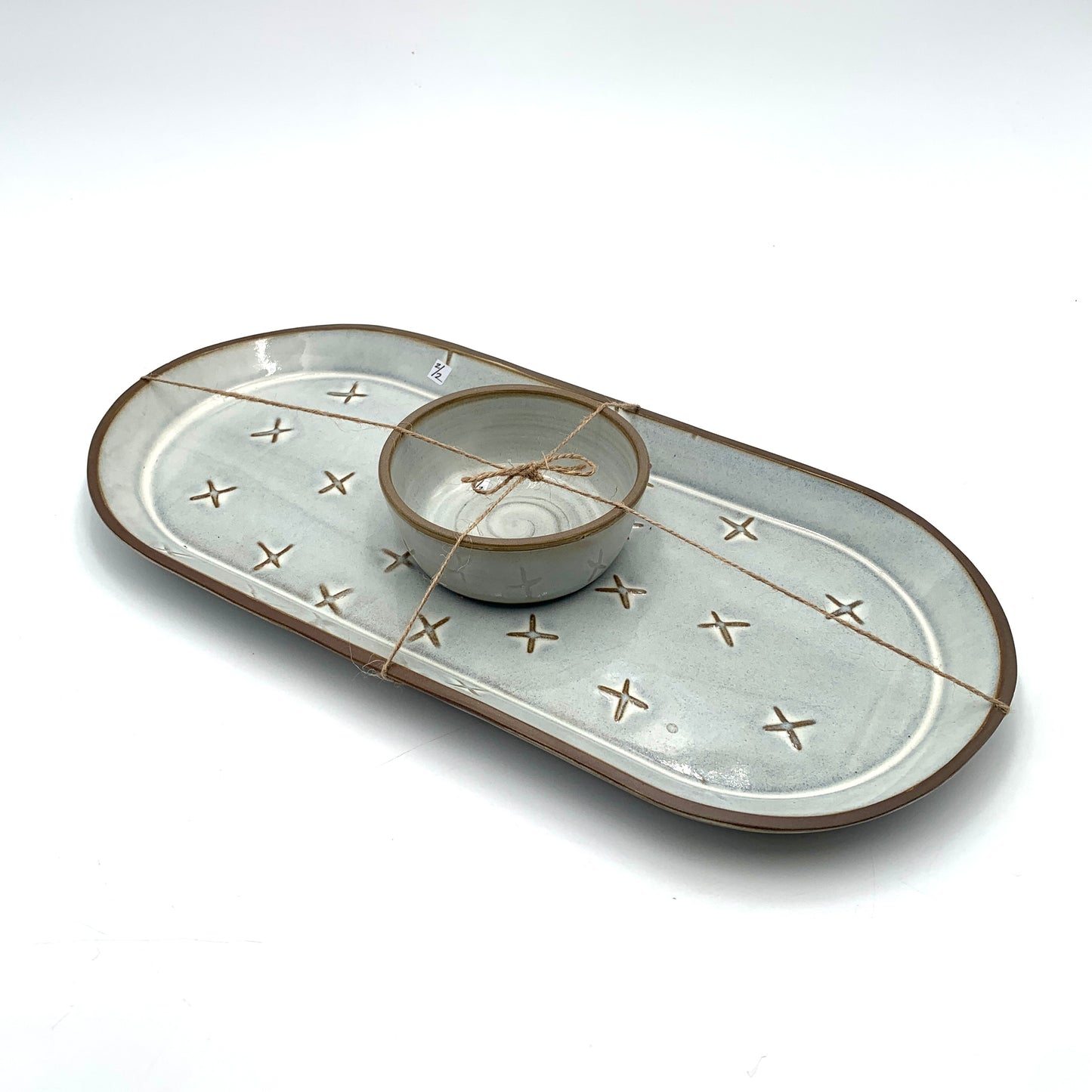 Large White Pattern Tray Set w/ Bowl