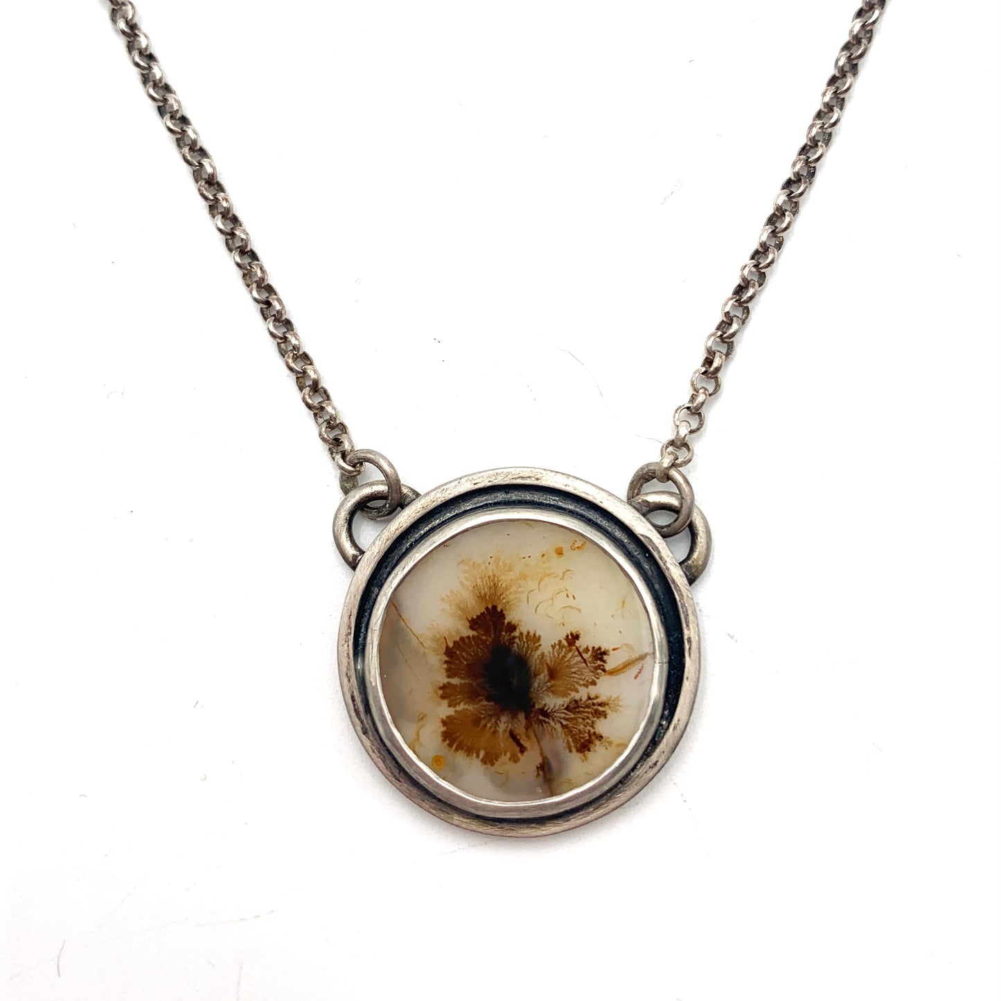 SS and Dendritic Agate Round Pendant