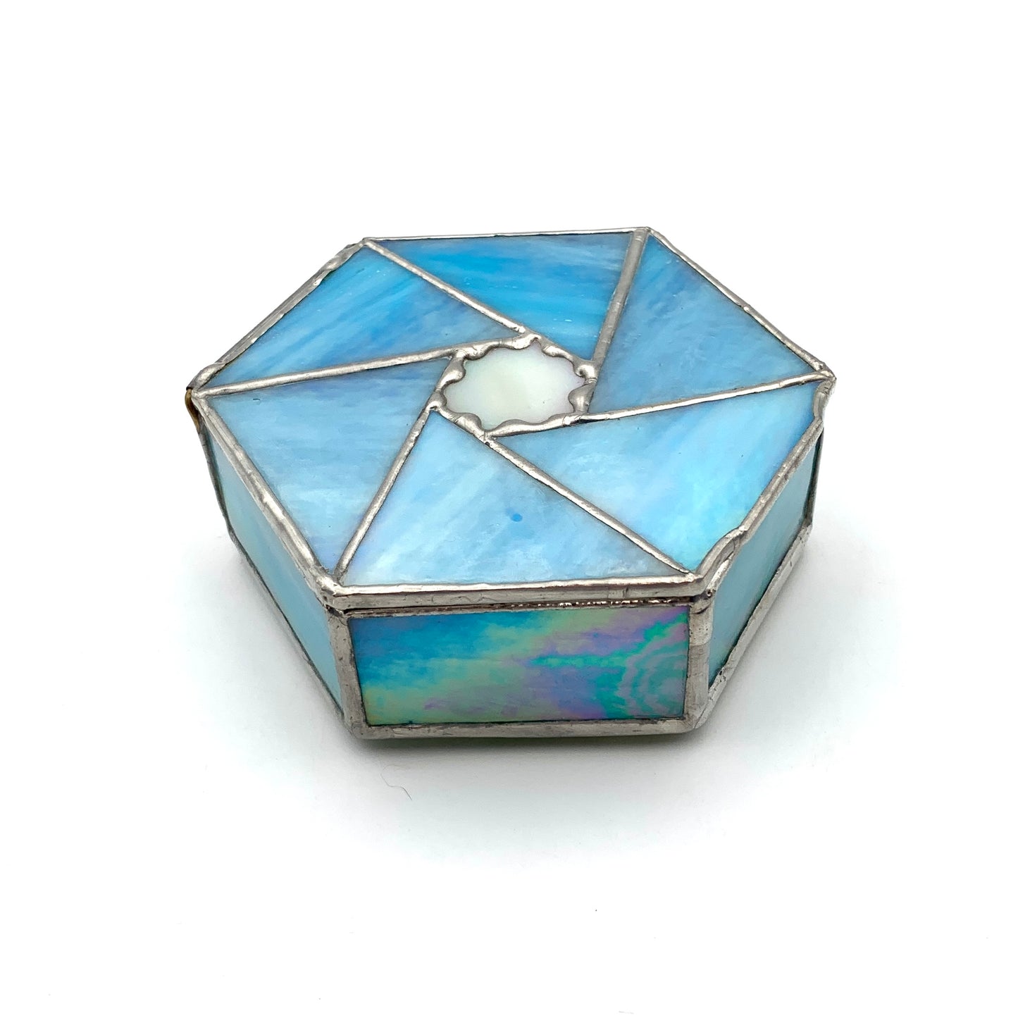 Light Blue Hexagon Stained Glass Box