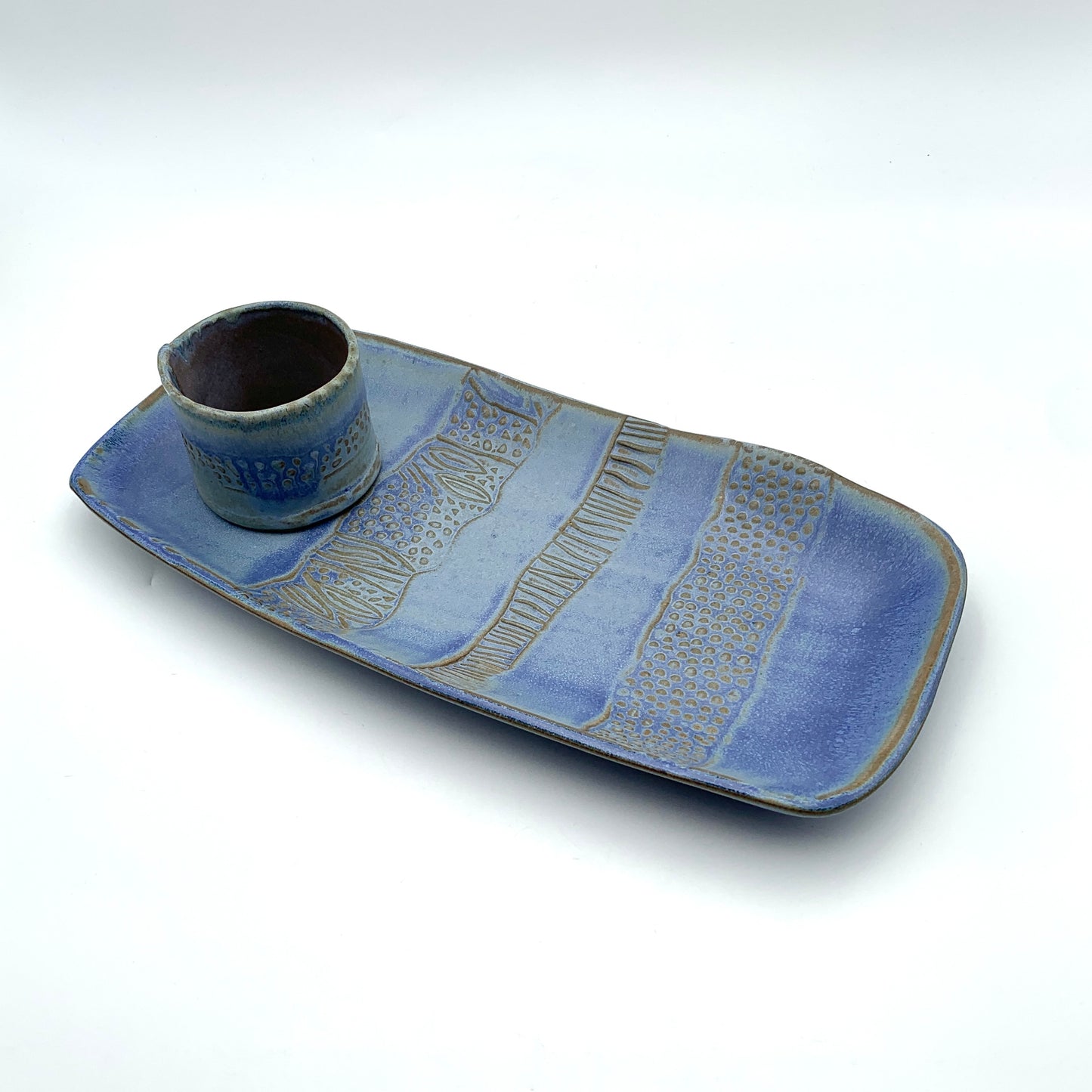 Oblong Platter with Dip Bowl - Blue