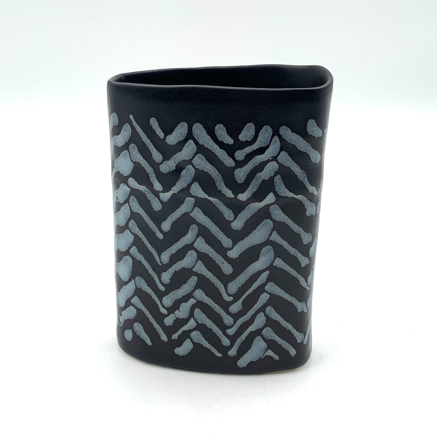Tall Oval Vase Black herringbone