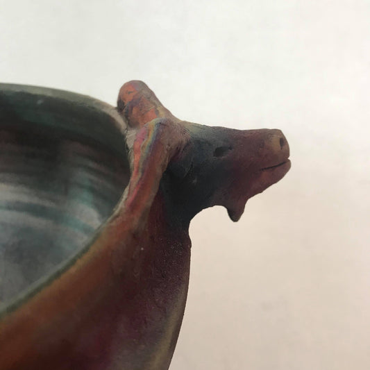 Raku Bowl with Buffalo Head
