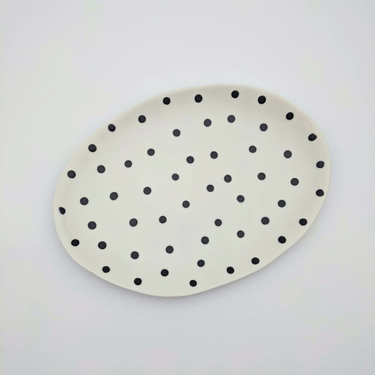Oval Plater White w/ black spots