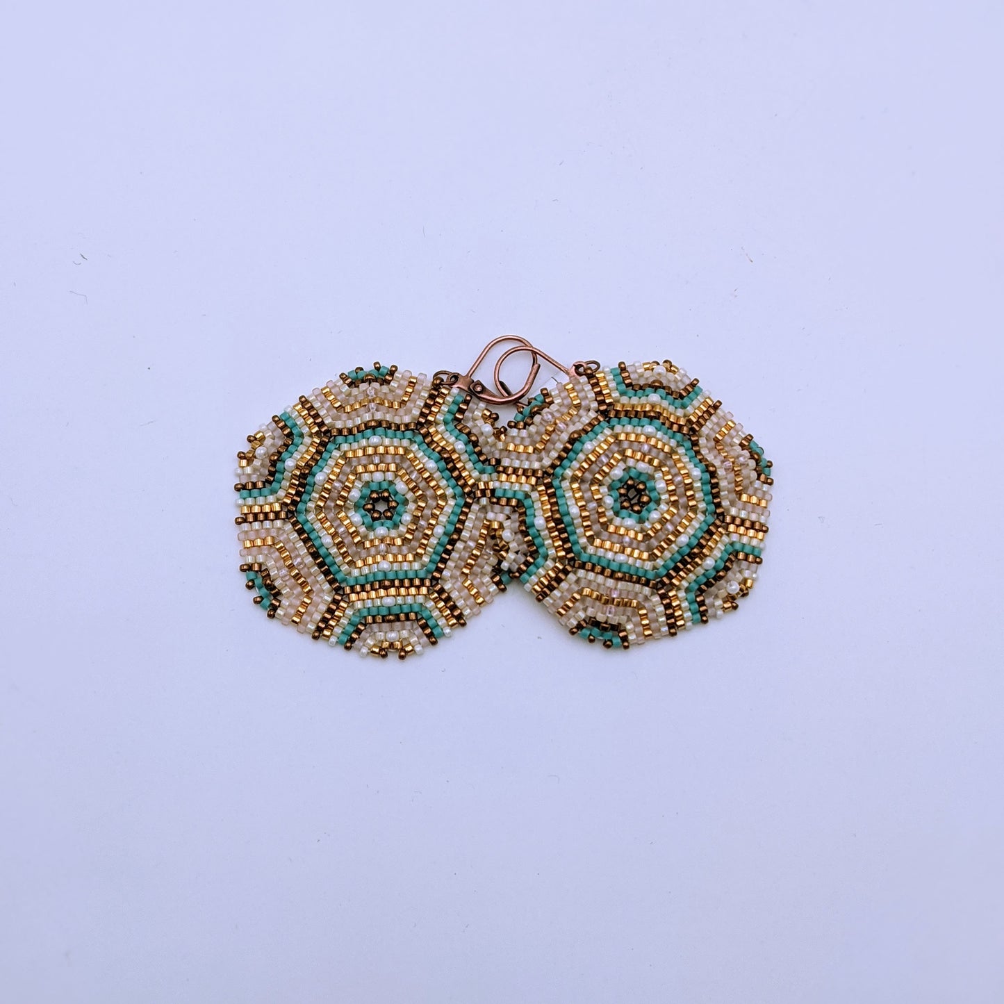 ER LG Hexagon gold bronze turq pink cream