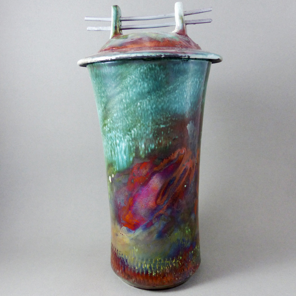 Urn- Shiny Raku- Turquoise&Copper