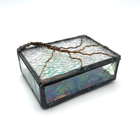 Small Iridescent Stained Glass Box with Tree