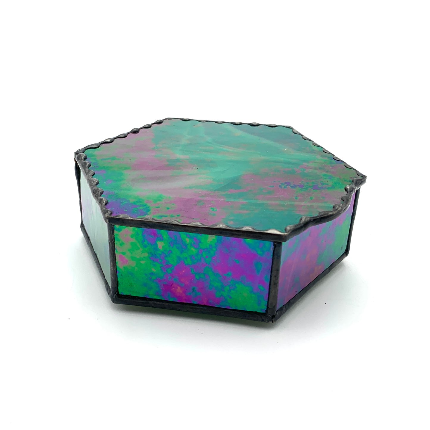 Green Hexagon Stained Glass Box