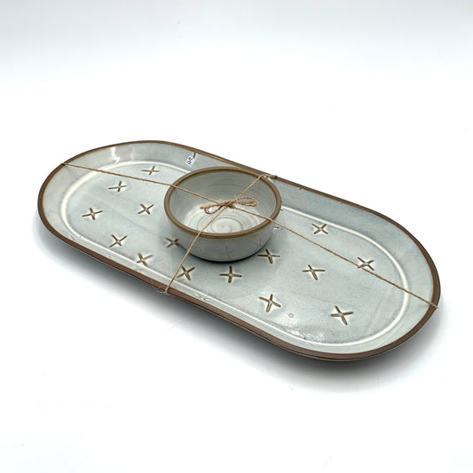 Large White Pattern Tray Set w/ Bowl