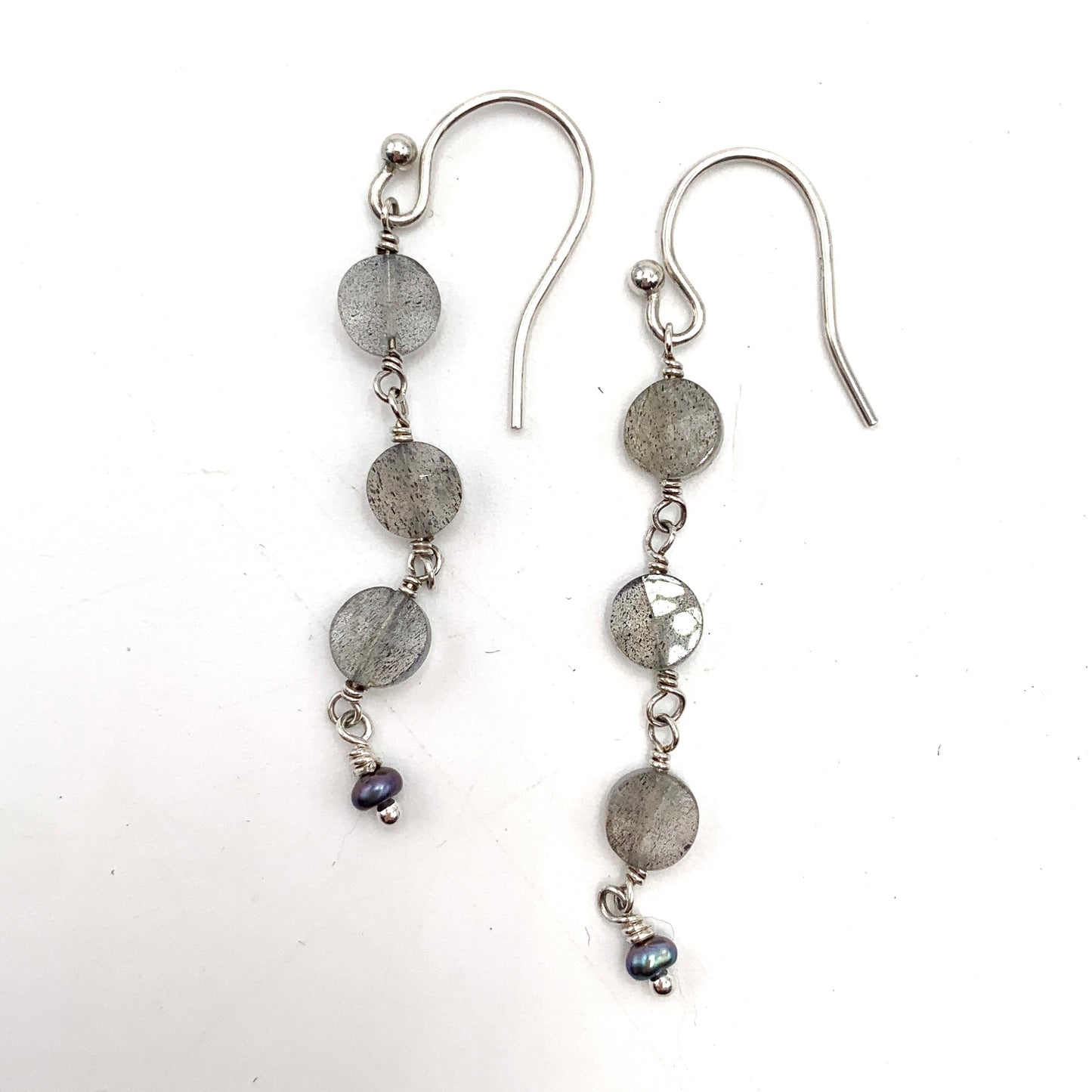 SS Faceted Labradorite Multi-Drop Hook Earrings