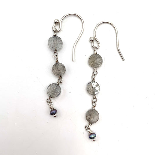 SS Faceted Labradorite Multi-Drop Hook Earrings