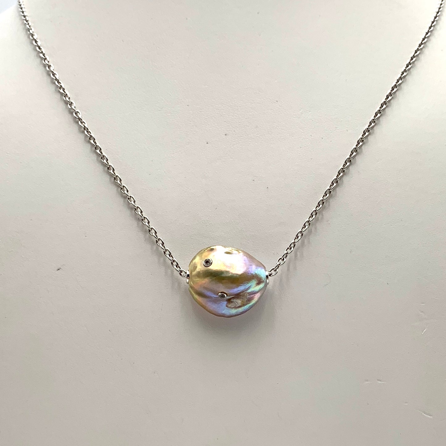 SS Pearl Slide Necklace with Tourmaline and Topaz