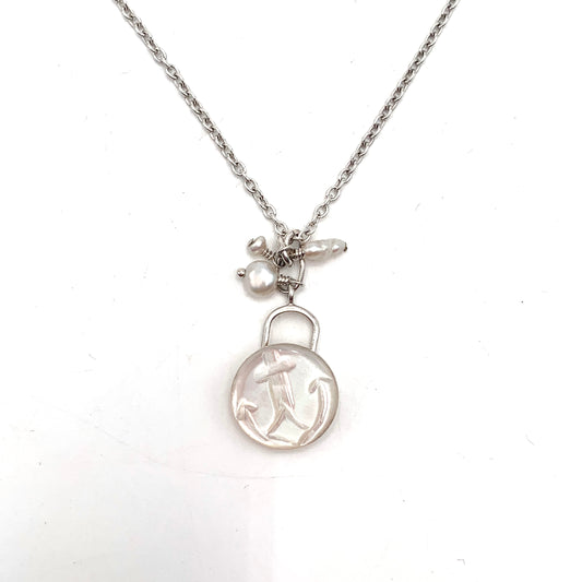 SS Carved Anchor MOP Necklace