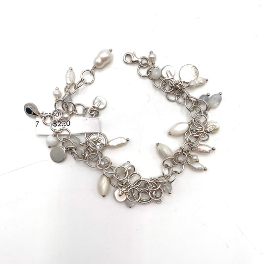 SS MOP Button Charm, Pearl and Moonstone Bracelet
