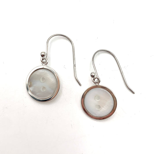 SS Framed MOP Button Hook Earrings