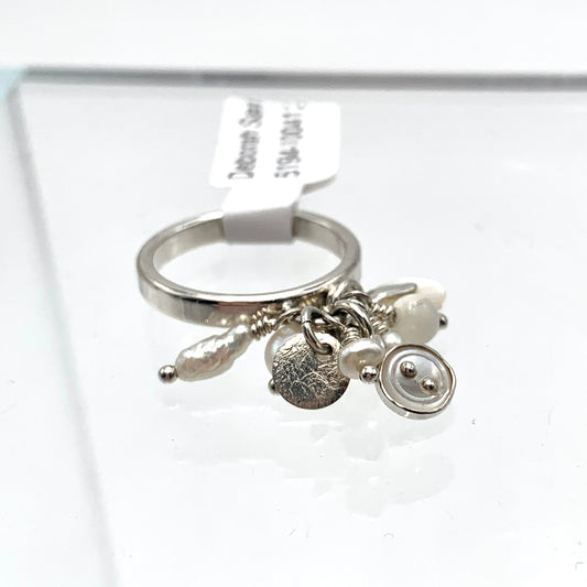 SS Button Charm Cluster Ring