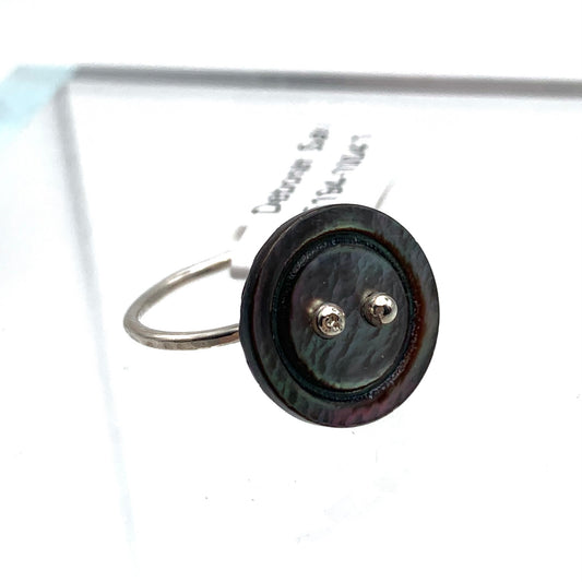 SS Grey MOP Button Ring