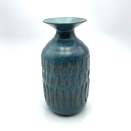 Tall Blue Carved Vase #1
