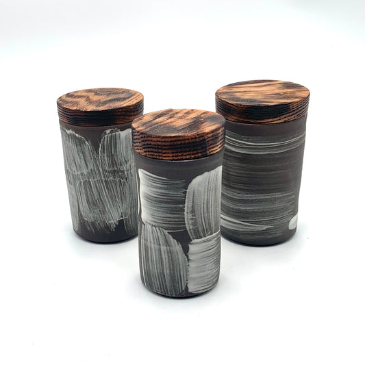 Black & White Wood Lidded Jars