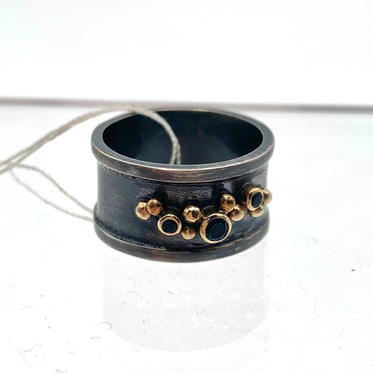 Oxidized SS and 14k Gold London Blue Topaz Ring
