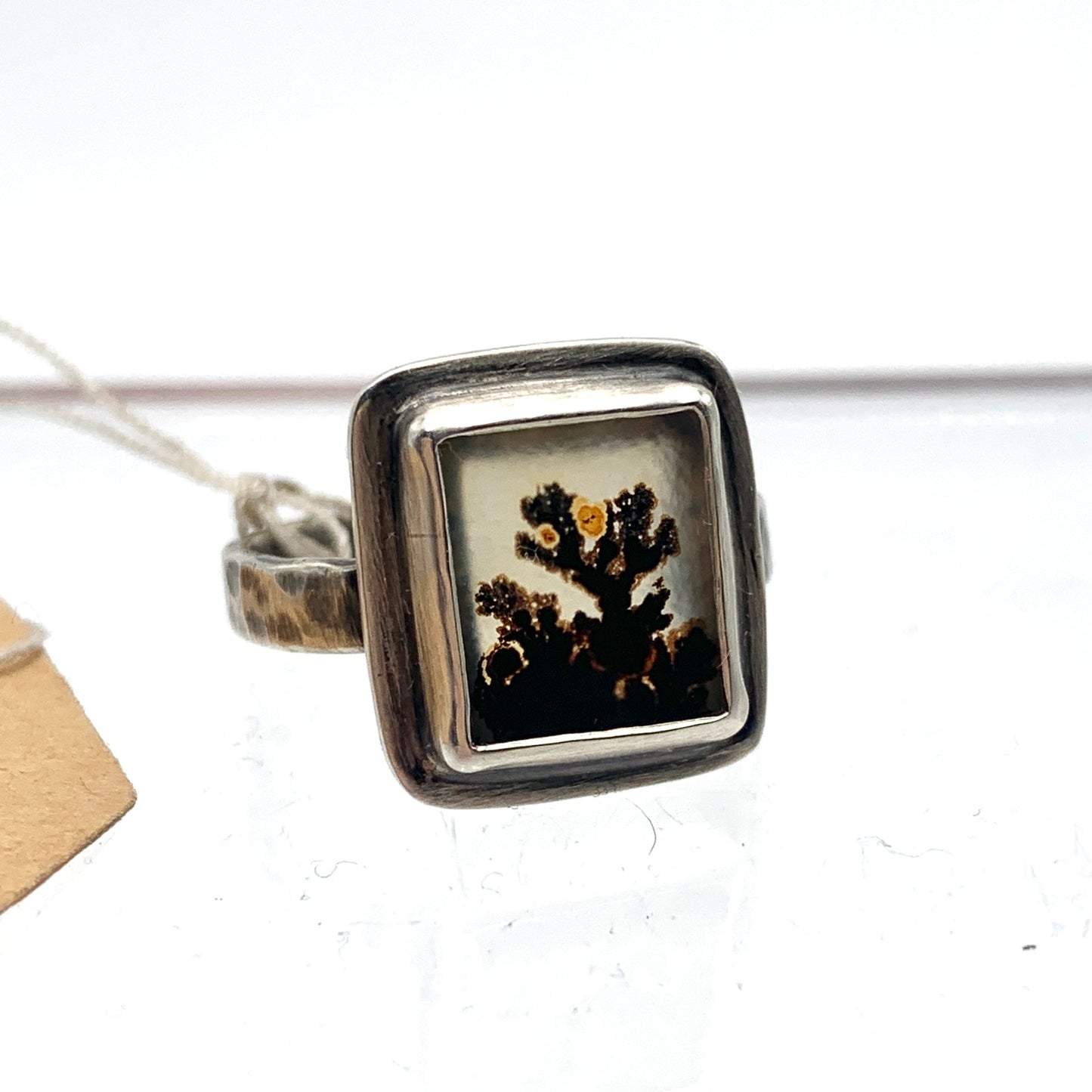 SS and Dendritic Agate Rectangle Ring