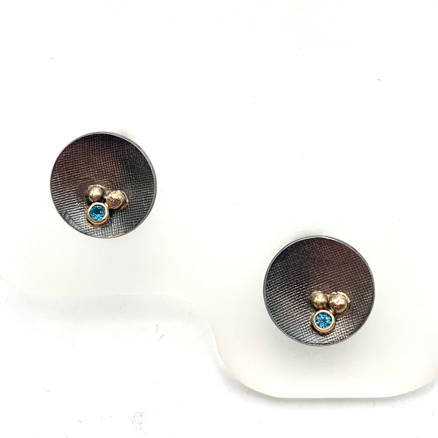 SS and 14k Gold London Blue Topaz Round Stud Earrings