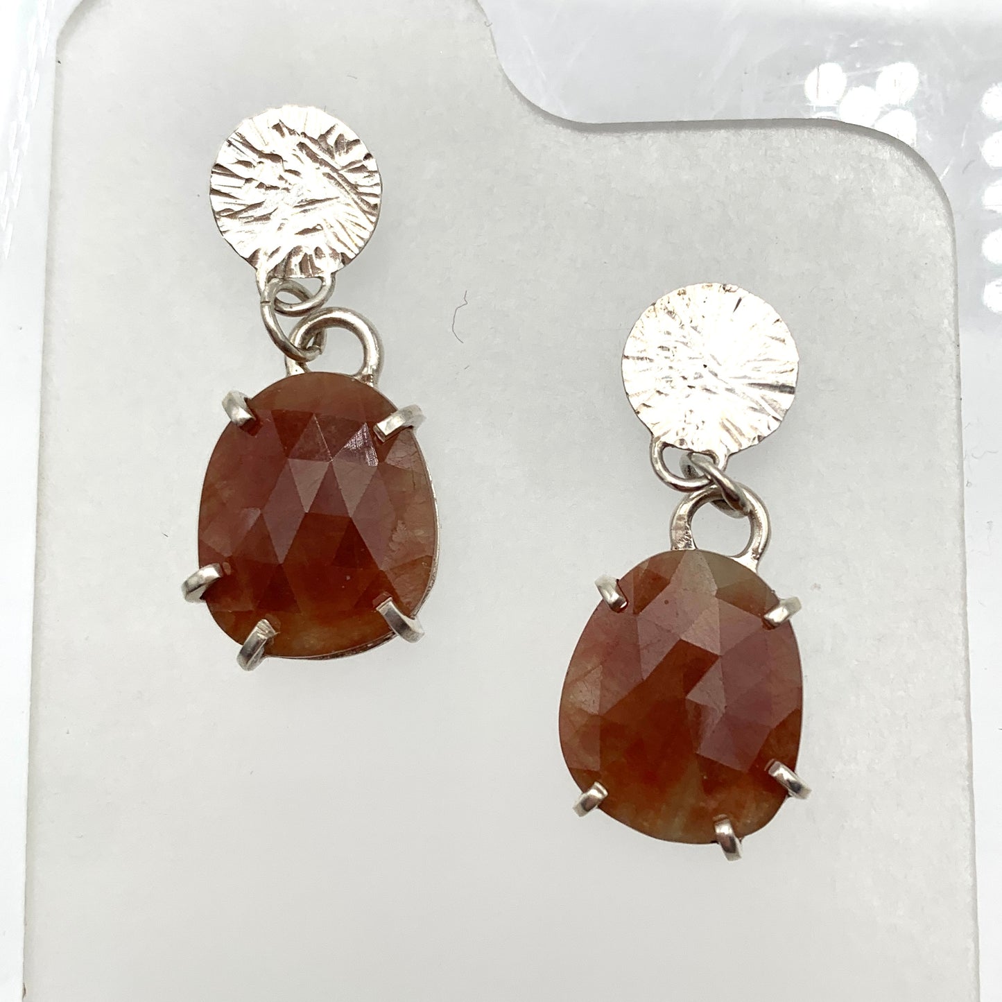 SS w Peach Sapphires Stud Earrings