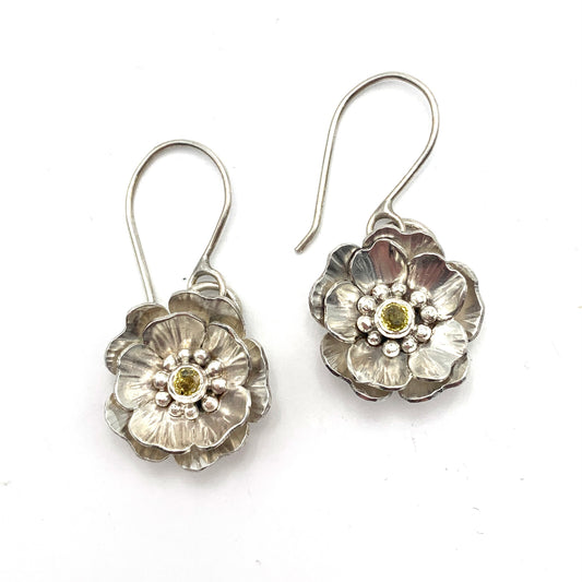 SS Flower Drop Earrings w Yellow Sapphires