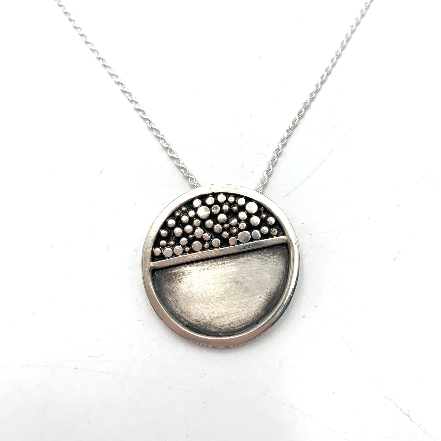 Oxidized SS Granulation Round Pendant