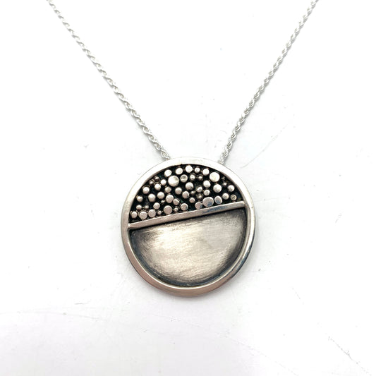Oxidized SS Granulation Round Pendant