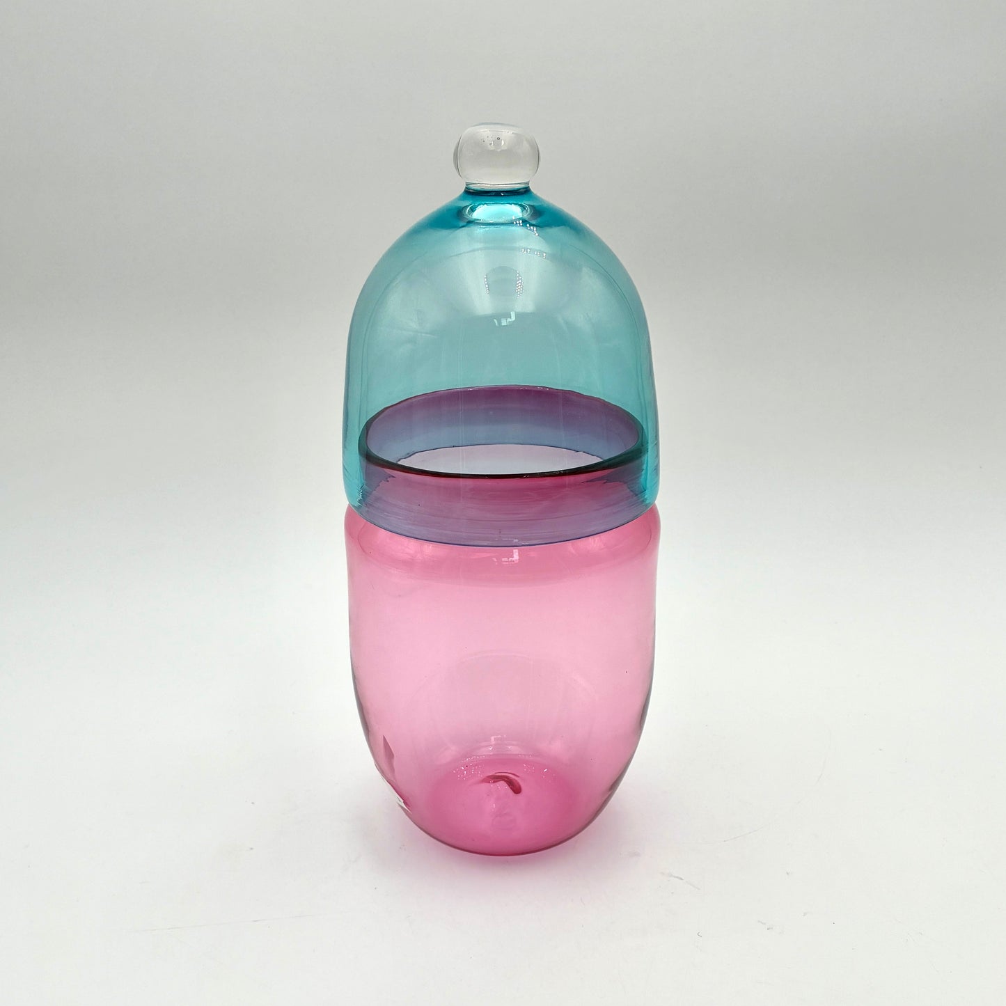 Lidded Vessel Ruby/Aqua 11"