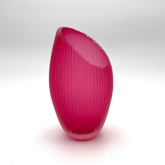 9.5 Inch Carved Glass Peak Vase-Ruby