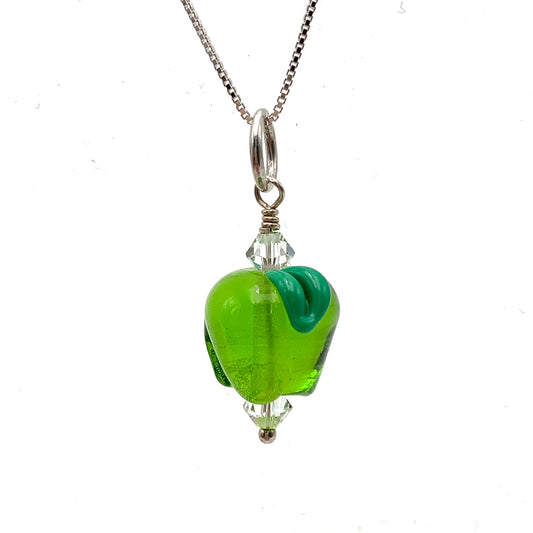 Glass Green Apple Necklace