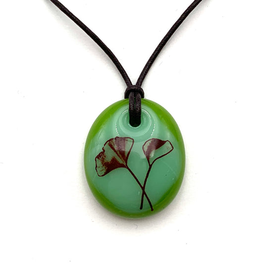 Ginkgo Leaves Necklace - Olive Green