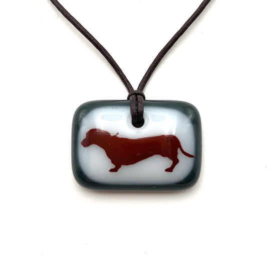 Dachshund Necklace - White and Grey