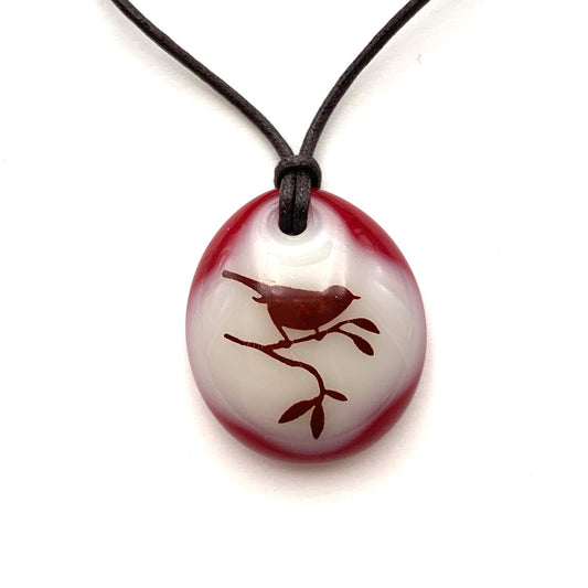 Bird on Branch Necklace - Cream/Red
