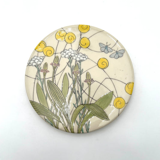 Trivet Two Butterflies with Yellow and White Flowers