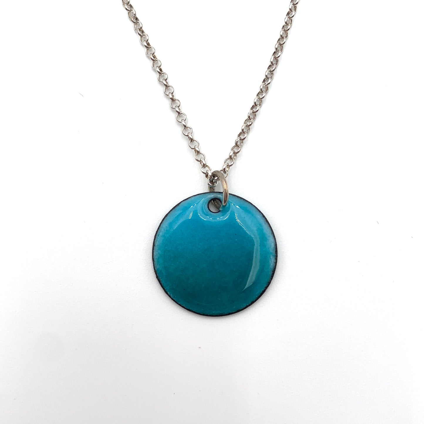 SS and Copper w Teal Enamel Disc Pendant