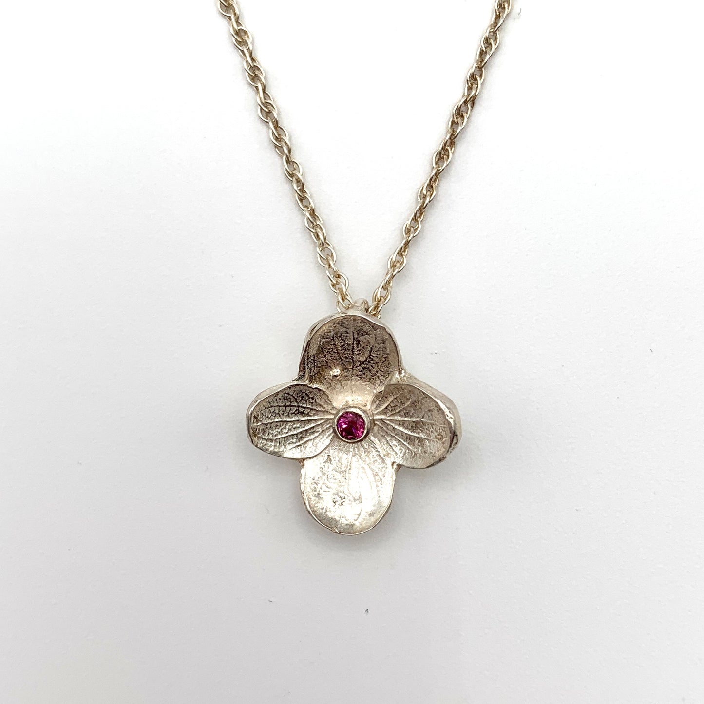 SS Hydrangea Pendant w Pink Tourmaline