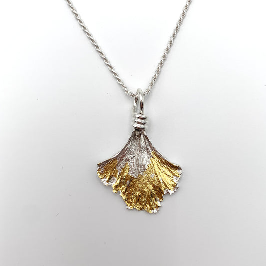 SS and Gold Foil Ginkgo Pendant