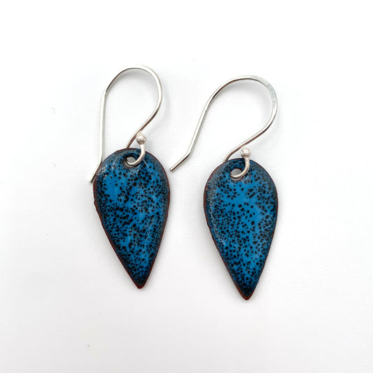 SS and Copper Earrings w Speckled Enamel Teardrop