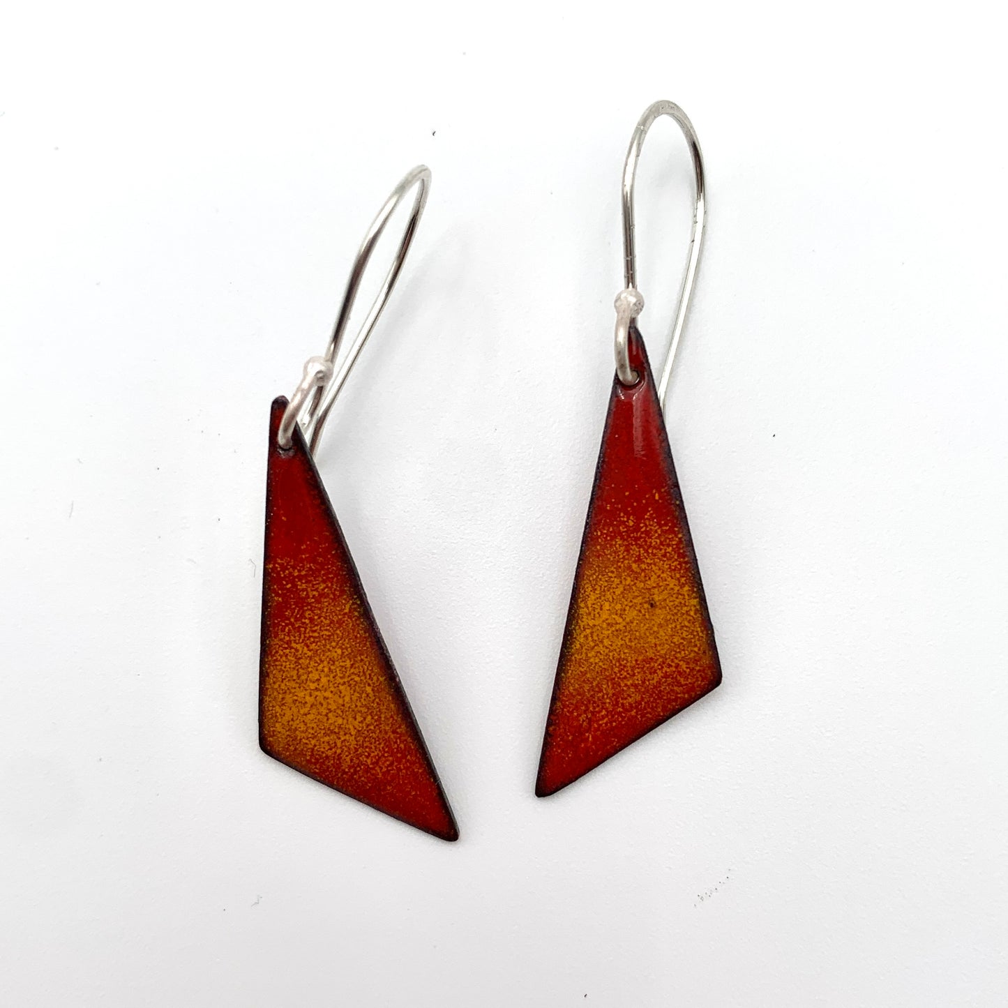 SS and Copper Earrings w Red and Yellow Enamel Triangle