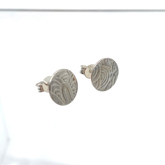 SS Textured Round Stud Earrings - Swirls