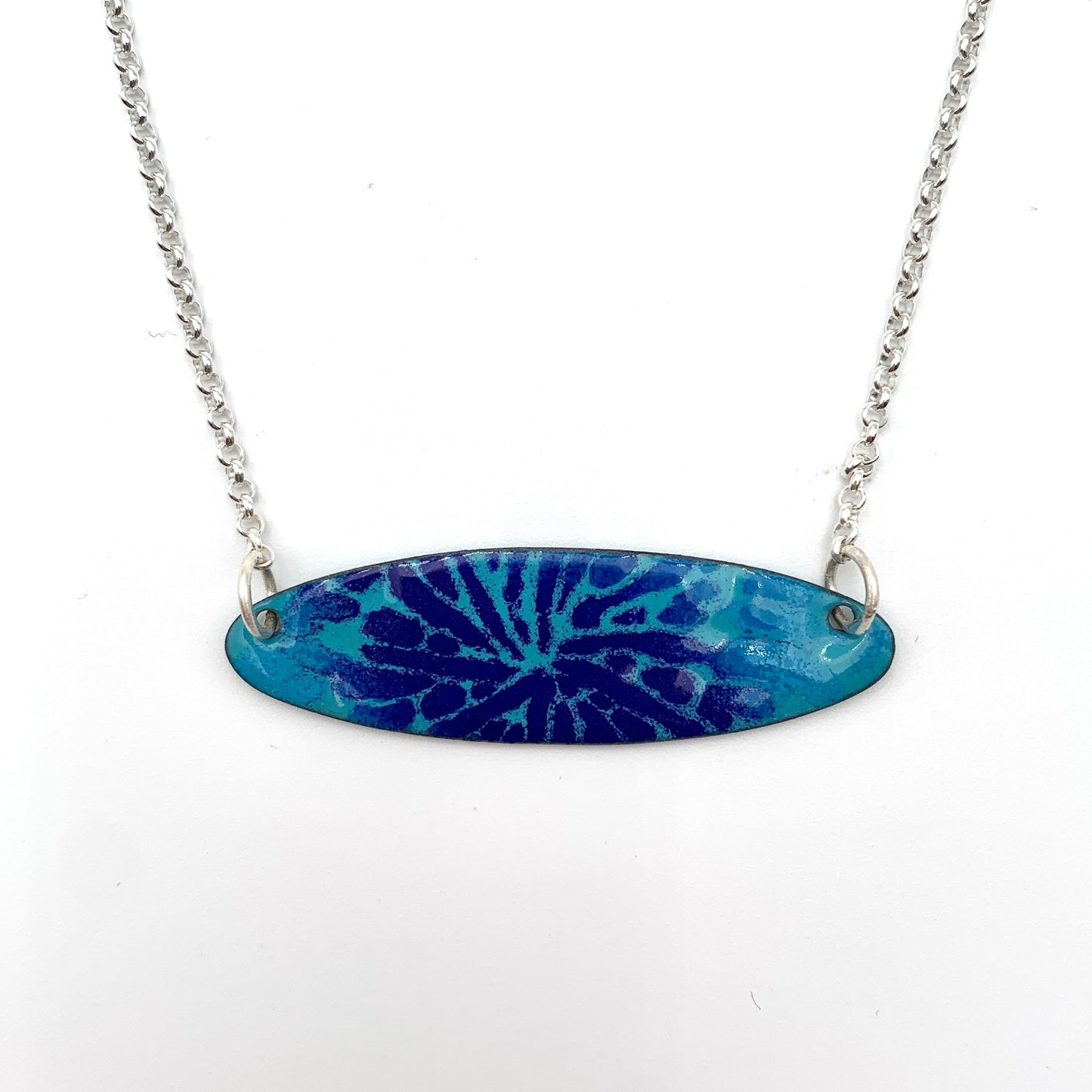 SS and Copper w Blue Enamel Oval Pendant