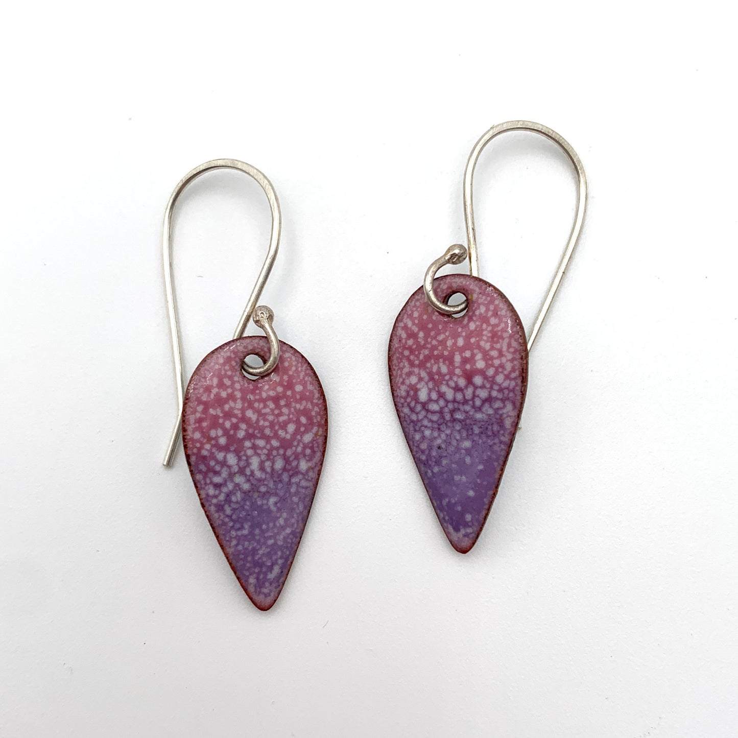 SS and Copper Earrings w Purple and Pink Fade Enamel Teardrop