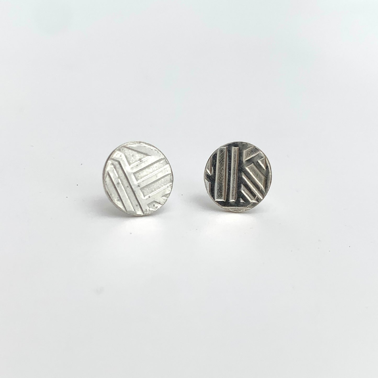 SS Textured Round Stud Earrings - Geometric