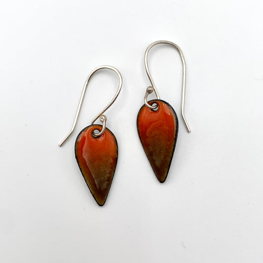 SS and Copper Earrings w Brown and Orange Enamel Teardrop