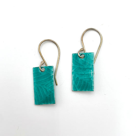 SS Earrings w Teal Textured Enamel Rectangle