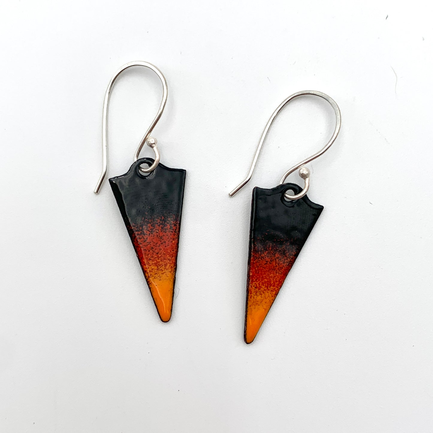 SS and Copper Earrings w Black Red and Orange Enamel