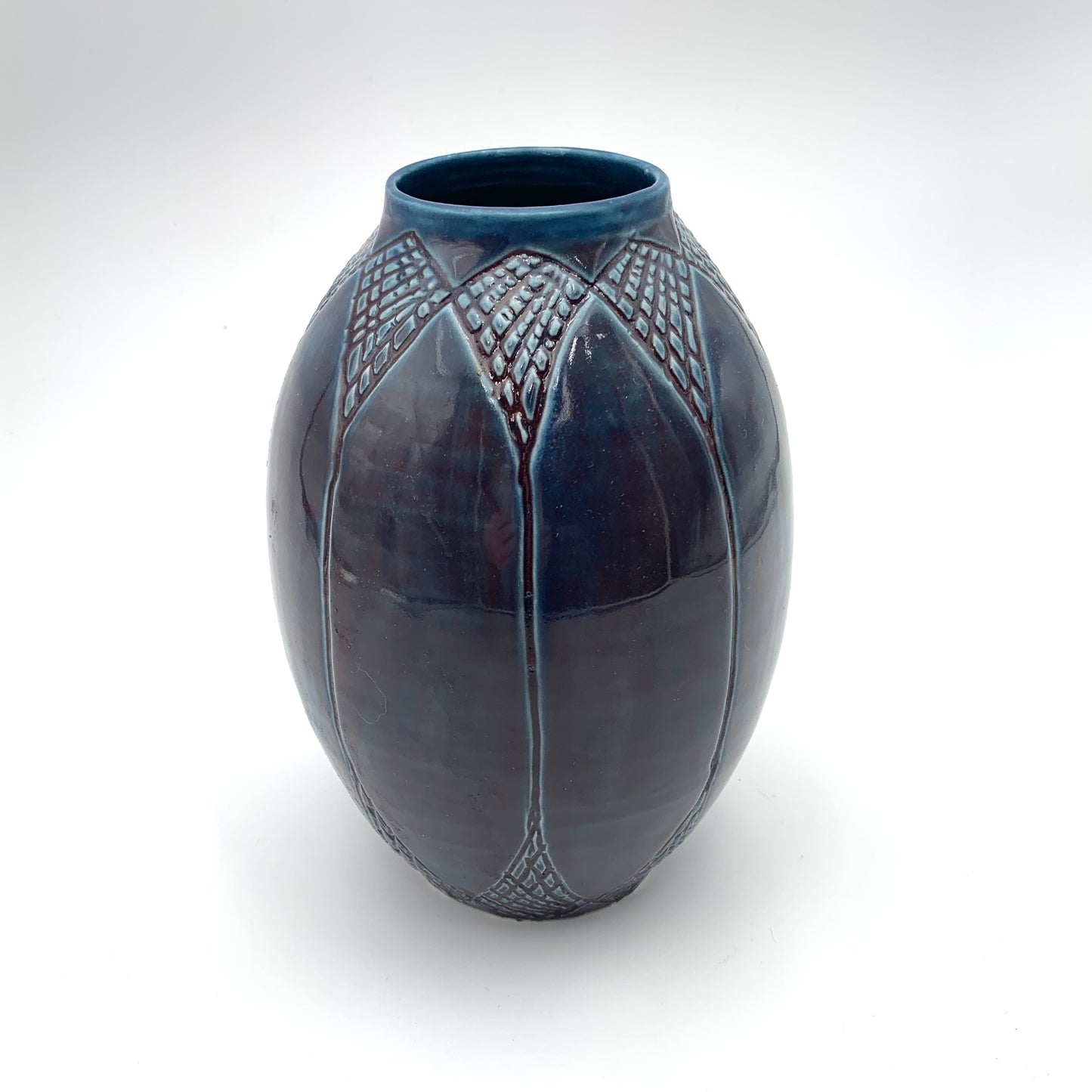 Lidded Vase Carved Purple Blue