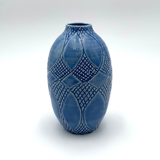 Lidded Vase Carved Sky Blue